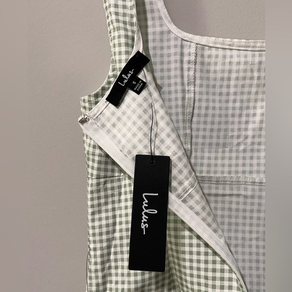 Lulus Happy Chance Sage Green Gingham Square Neck Mini Dress Size Small - Picture 4 of 10